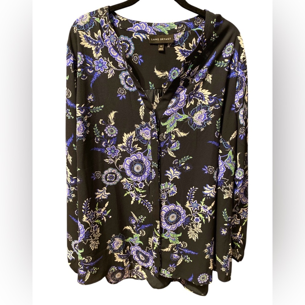 Lane Bryant Black Floral Notched Neck Women's Button-Up Blouse- Size 20 or 2X - Picture 4 of 11